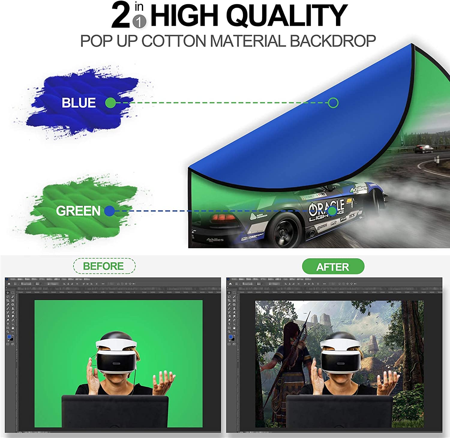 Portable Green Blue Grey Scree - Green Screen Collapsible ulasan dan harga