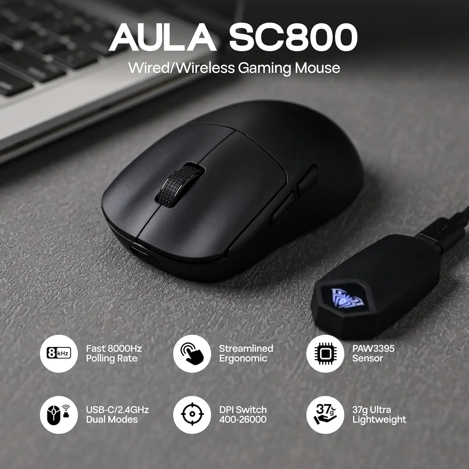 AULA SC800 Gaming Mouse USB-C  - Esports Gaming Mouse Wireless ulasan dan harga