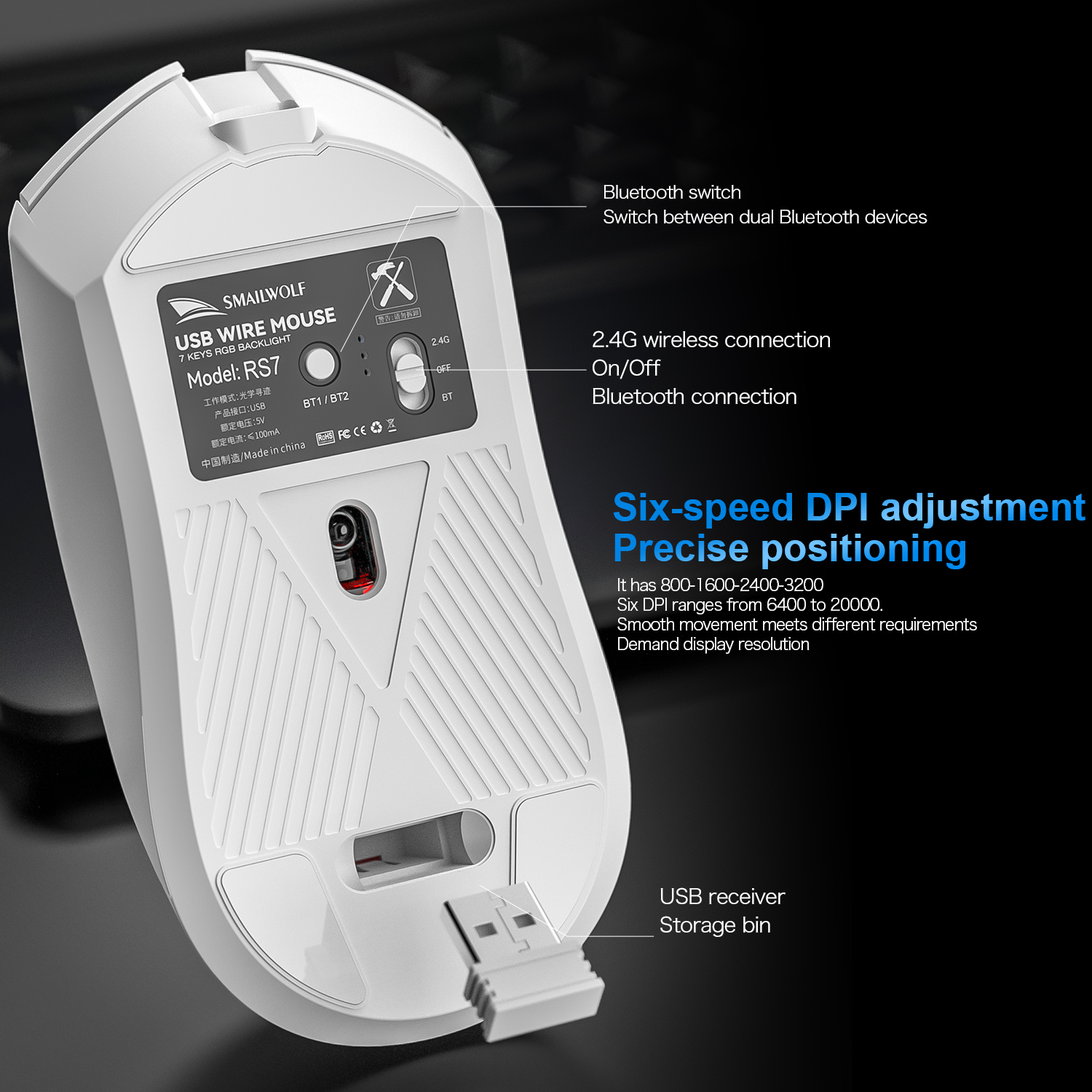 SMAILWOLF RS7 Bluetooth wirele - Esports Gaming Mouse Wireless ulasan dan harga