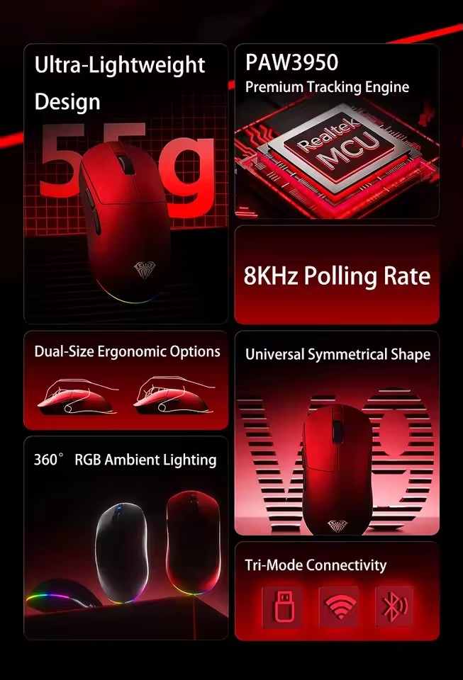 AULA V9 Ultra Wireless Mouse T - Esports Gaming Mouse Wireless ulasan dan harga