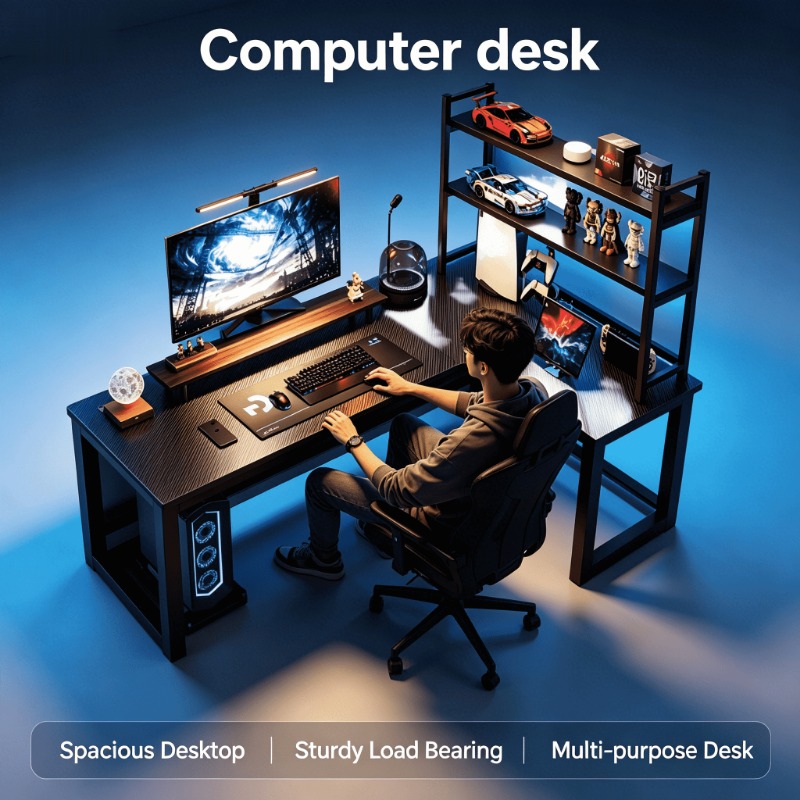 Adjustable Height L Shaped Cor - Esports Gaming Table ulasan dan harga